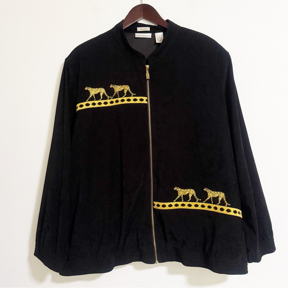 Drapers & Damon’s Faux Suede Embroidered Cheetah Jacket